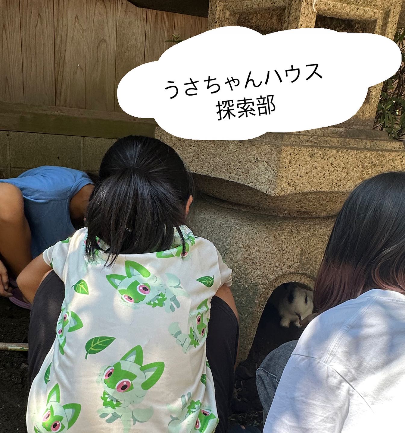 🐰  「穴があるよ！」  えみちゃんとにこちゃんが くわを持ってえっさほいさと 何かを掘っています。  すると、黒うさちゃんが とんとん近寄ってきて 穴に座ったり くわをかじったり 穴を掘るのを監視している ようでした🐰🐰  もしかし...
